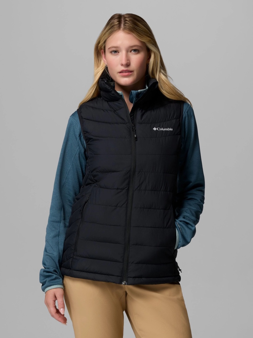 Columbia Women's Black Full Zip Powder Lite Puffer Vest Omni-Heat Size S